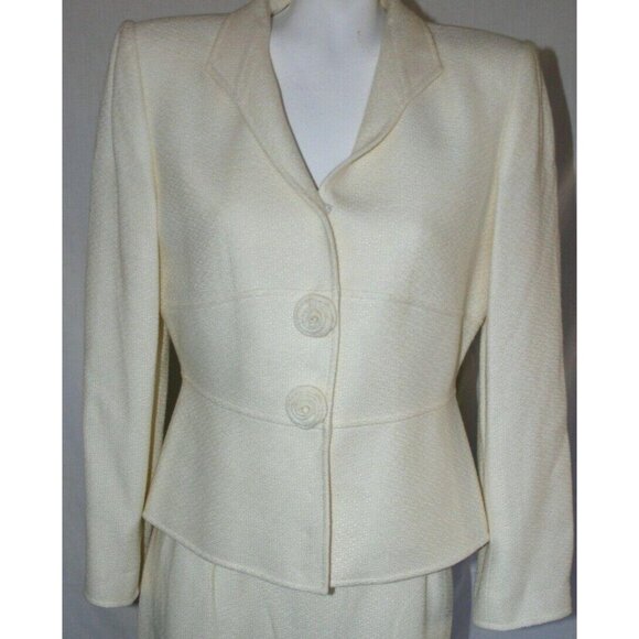 Tahari Womens Arthur Levine Ivory Cream Textured Suit Blazer Skirt Set Size 10P - Picture 2 of 7
